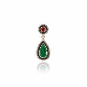 Yellow Gold Emerald, Ruby, Onyx & Diamond Pendant